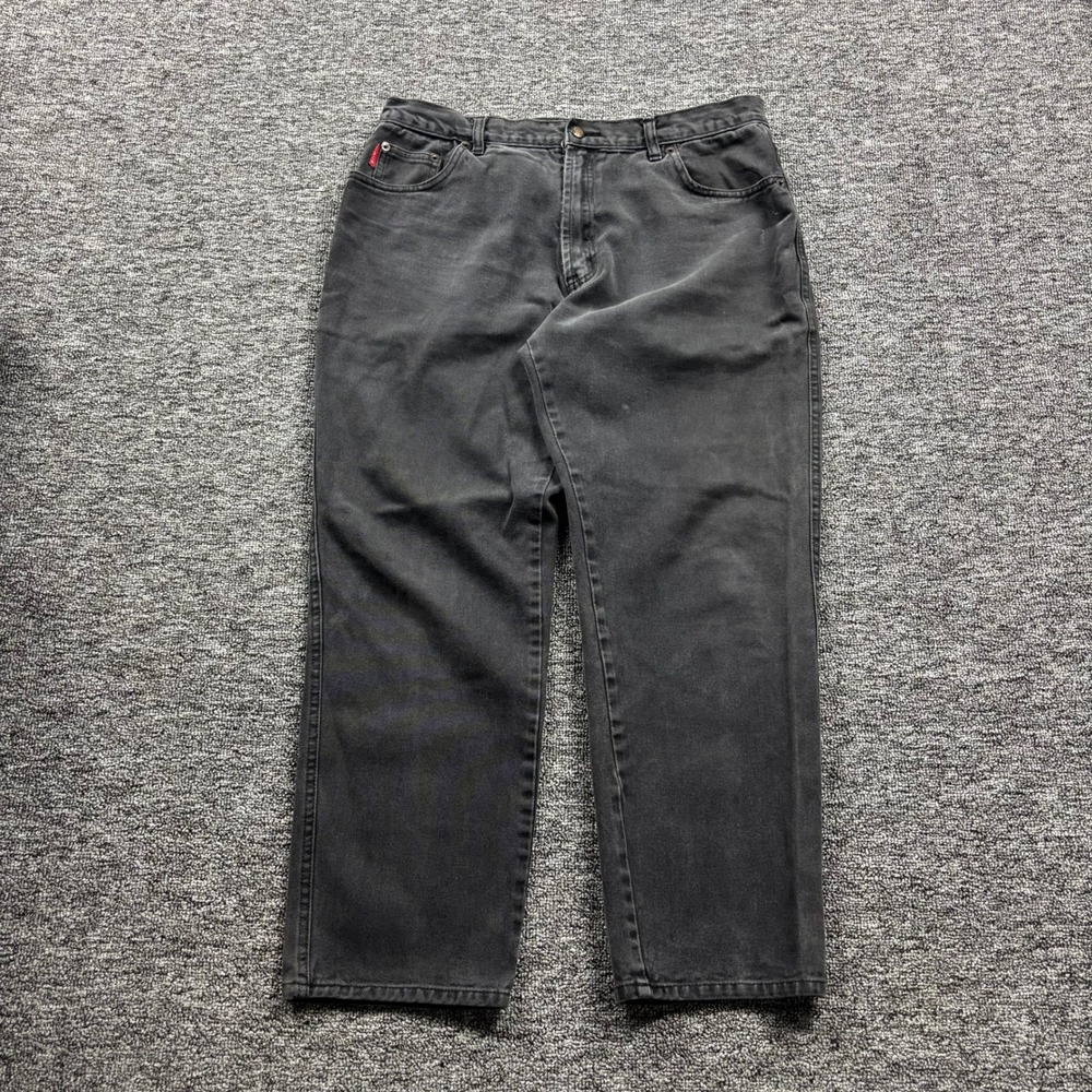 Vintage 1990s Bugle Boy Relaxed Faded Black Grunge Denim Jeans Size 36x30
